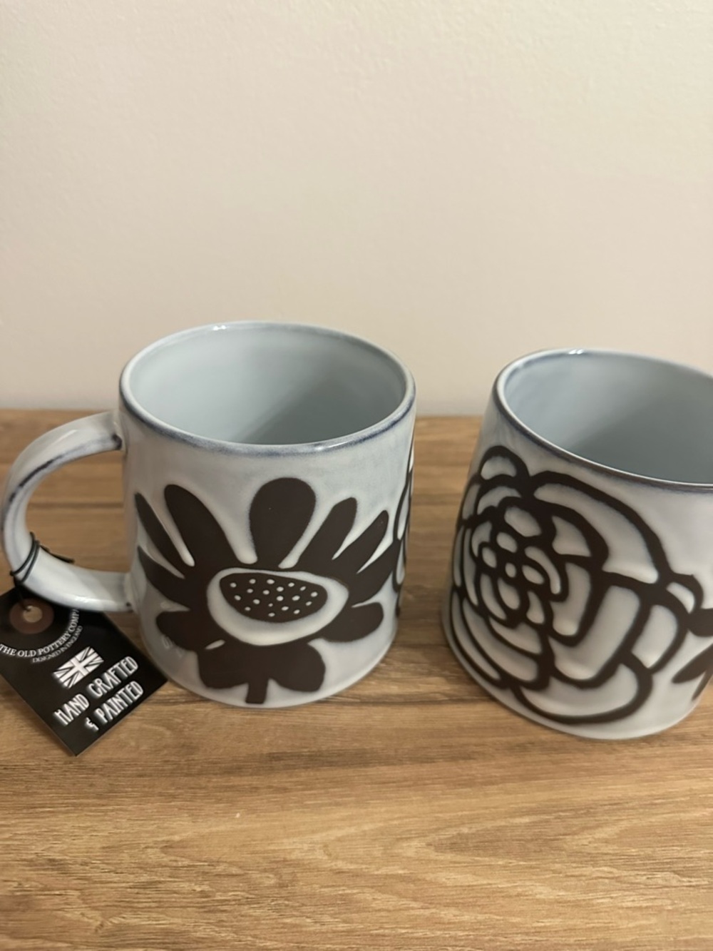 NEW The Old Pottery Company Ceramic Mug Set, Floral, Blue and Brown Hand Crafted - Picture 13 of 13